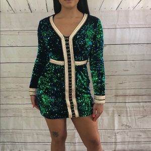 Blue and green sequin dress